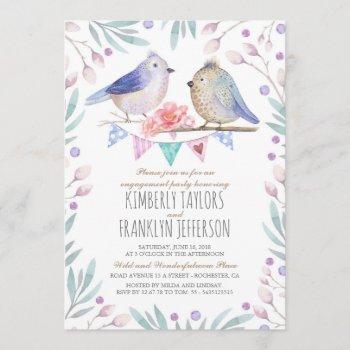 birds couple cute engagement party invitation