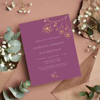 birthday dark pink gold floral budget invitation