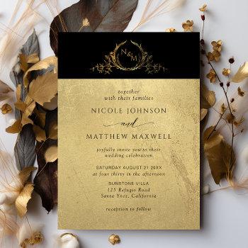 Small Black And Gold Elegant Monogram Wedding Front View