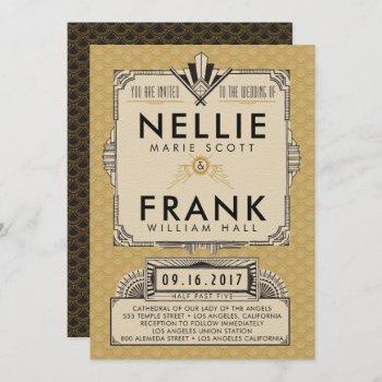 black and gold great gatsby wedding invitations