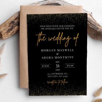 black and gold new year's eve wedding invitation
