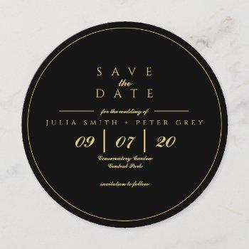 black and gold round save the date invitation