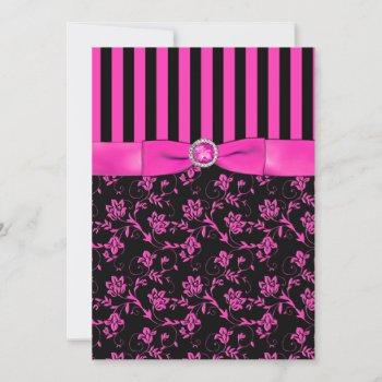 black and hot-pink striped and jewelled invitation