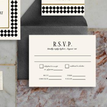 black and ivory warm minimalism wedding rsvp card