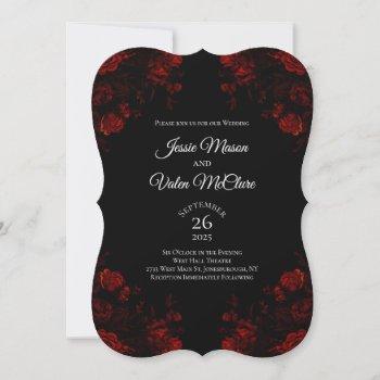 black and red floral elegant gothic wedding invitation