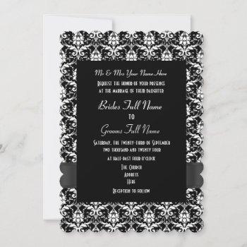 black and white damask formal wedding invitation