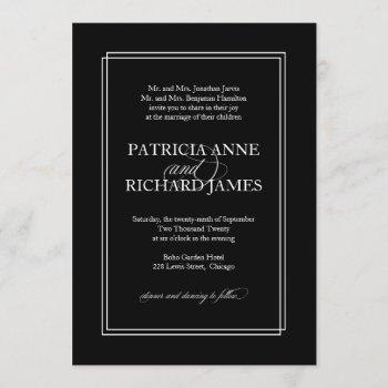 black and white simple elegant formal wedding invitation