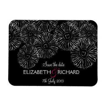 black and white spring flowers "save the date" magnet