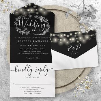 Small Black And White String Lights Foliage Wedding All In One Front View