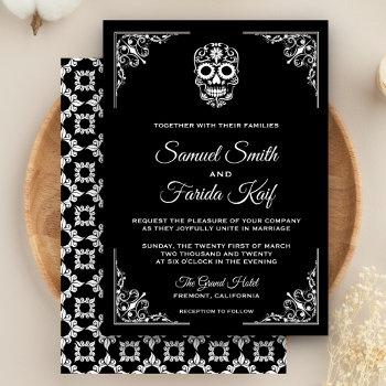 Small Black And White Sugar Skull Wedding Front View