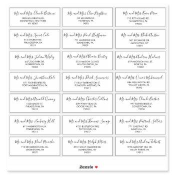 Small Black And White Wedding Guest Address Label Front View