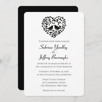 Small Black And White Wedding Lovebirds Floral Heart Front View