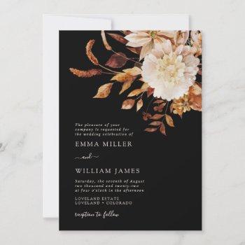 black autumn modern watercolor terracotta wedding invitation