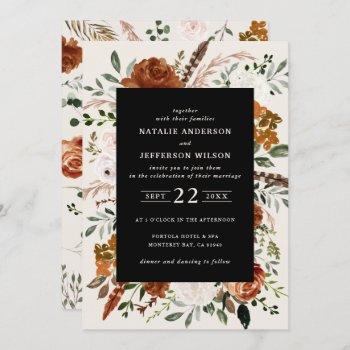 black botanical floral elegant wedding details qr invitation