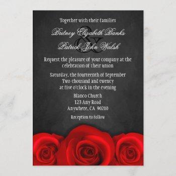 black chalkboard red rose wedding invitations