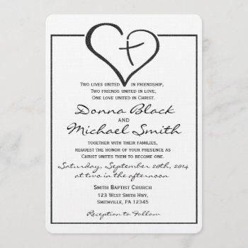 black crossed heart wedding invitation