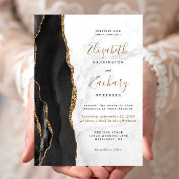 black gold agate marble wedding invitation