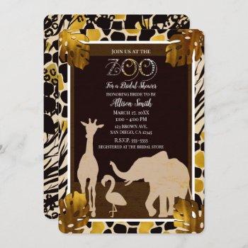 black gold brown zoo animals safari bridal shower invitation