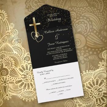 Small Black Gold Christian Cross Photo Template Wedding Front View