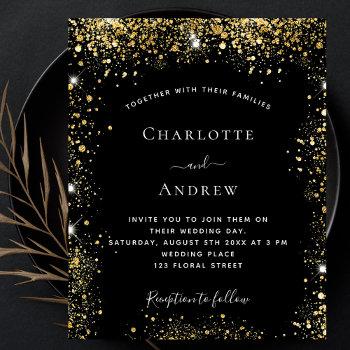 black gold glitter budget wedding invitation