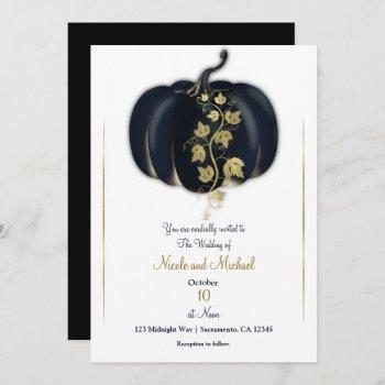 black & gold pumpkin storybook fall wedding  invitation