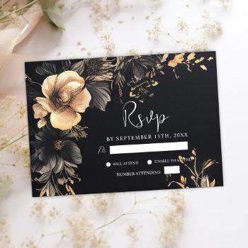 Small Black Gothic Floral Moody Dark Wedding Rsvp Front View