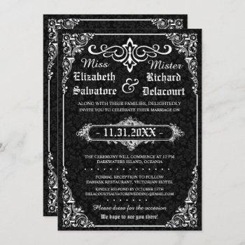 Small Black Gothic Victorian Damask Wedding Invites Front View