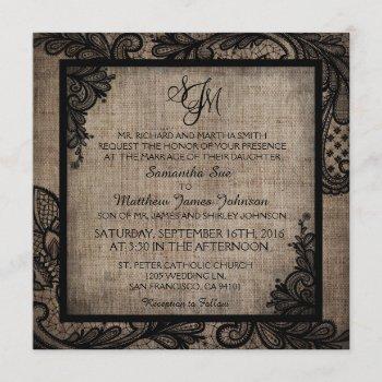black lace burlap modern goth wedding invitation