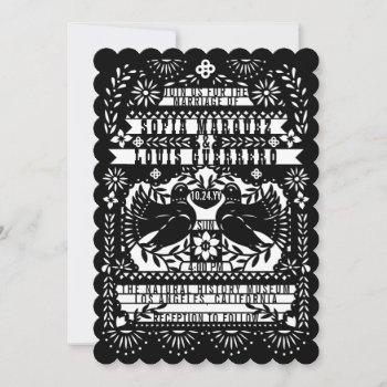 black mexican fantail doves papel picado wedding invitation