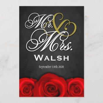 black mr & mrs red rose wedding invitations