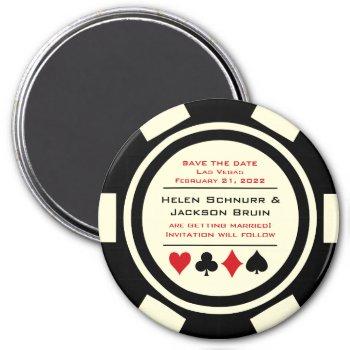 Small Black Off White Poker Chip Casino Save The Date Magnet Front View