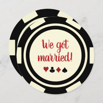 Small Black Off White Poker Chip Wedding Eloped Announce Front View