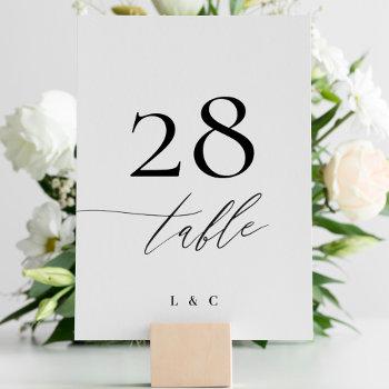 Small Black On White Calligraphy Modern Wedding Table Number Front View