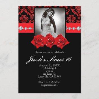Small Black Red Roses Damask Sweet 16 Photo Front View