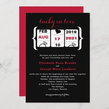 black red slot machine wedding invitation