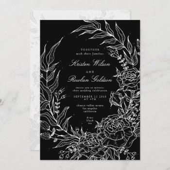 black romantic flower white wreath white wedding invitation