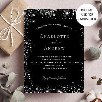 black silver glitter elegant wedding invitation