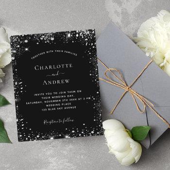 black silver glitter wedding invitation budget