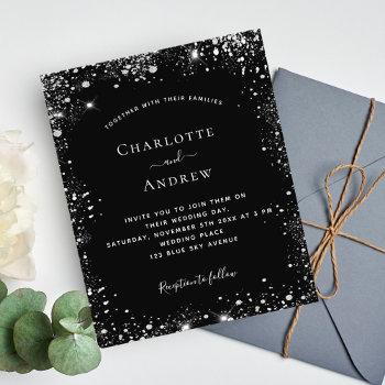 black silver glitter wedding invitation budget flyer