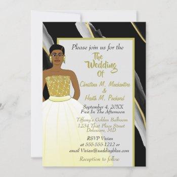 black, silver, & gold african american wedding inv invitation