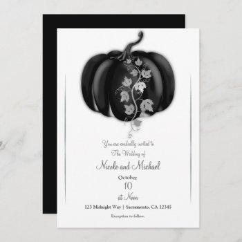 black & silver pumpkin storybook fall wedding  invitation