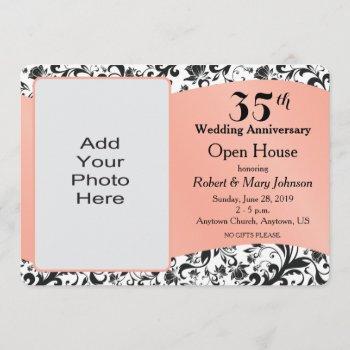 Small Black Swirl & Coral 35th Wedding Anniversary Front View