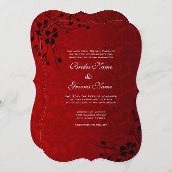 Small Black Swirls Lighter Red Metallic Damask Wedding Front View