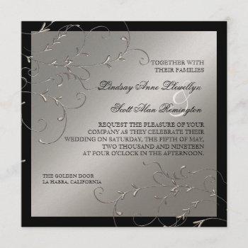 black tie elegance, silver wedding invitations
