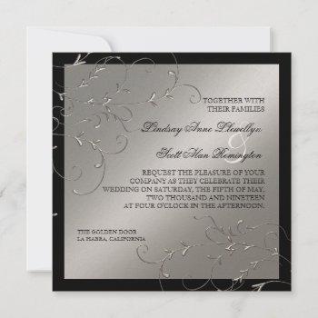black tie elegance, silver wedding invitations