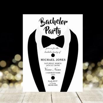 Small Black Tuxedo Bow Tie Bachelor Party Invite Front View