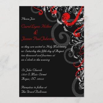 black, white and red wedding invitation