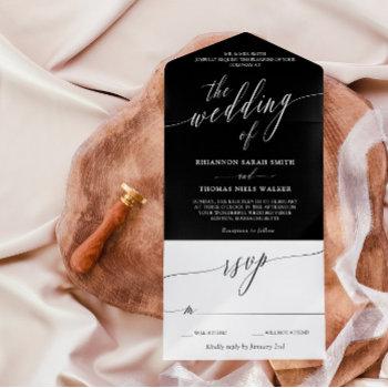 Small Black White Delicate Calligraphy Wedding All In One Front View
