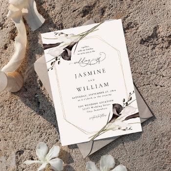 black & white floral wedding 2 invitation