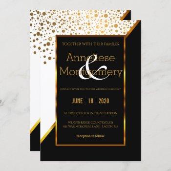 black & white gold dot wedding invitation